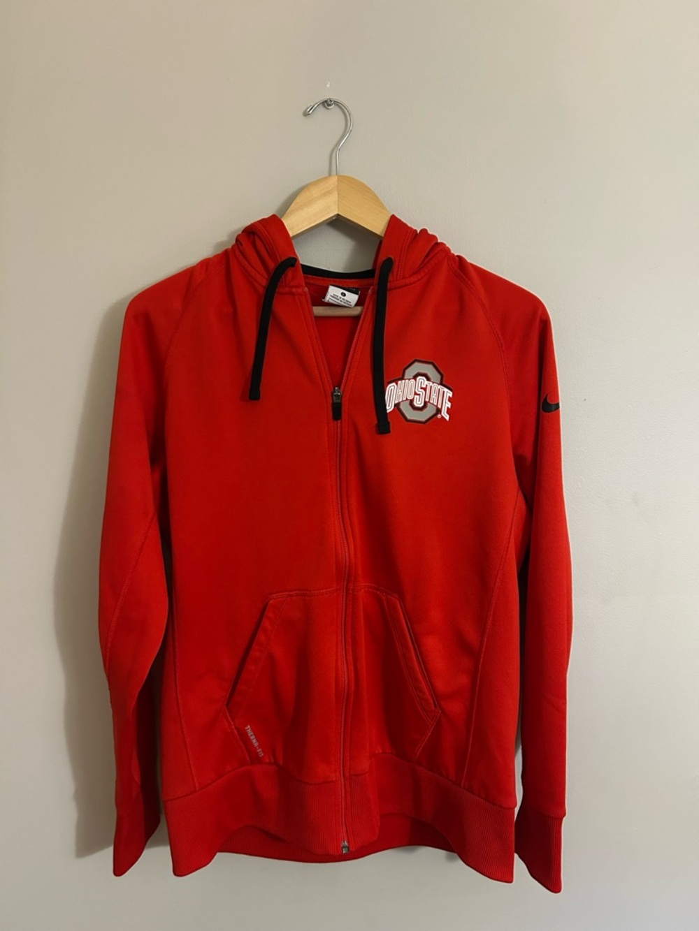 Nike Red Hooded Zip-Up Sweatshirt with Black Accents